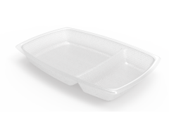Disposable Entr&eacute;e Dish 12 oz., 2 Cavity, Rectangular, Opaque White (2,000 per case) - A02A