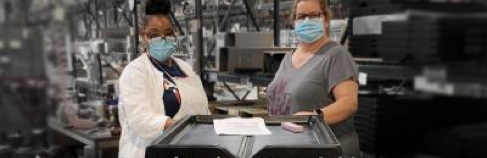 Supporting Healthcare Partners Banner with two women standing with tray top